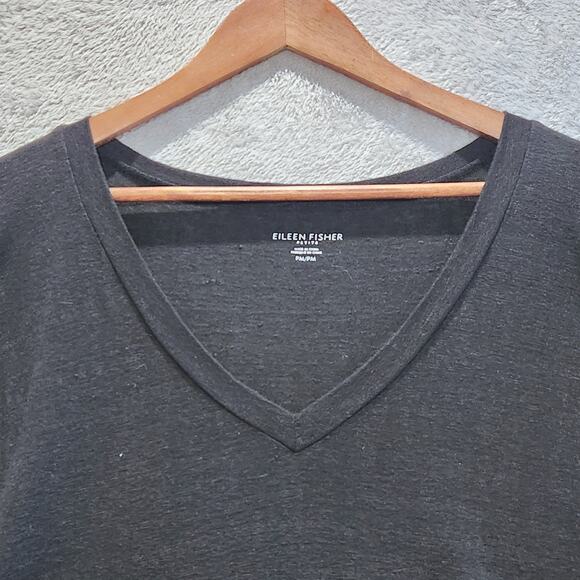 Eileen Fisher Organic Linen Black Dolman Sleeve Blouse Size Medium Petite Beach - Picture 2 of 10